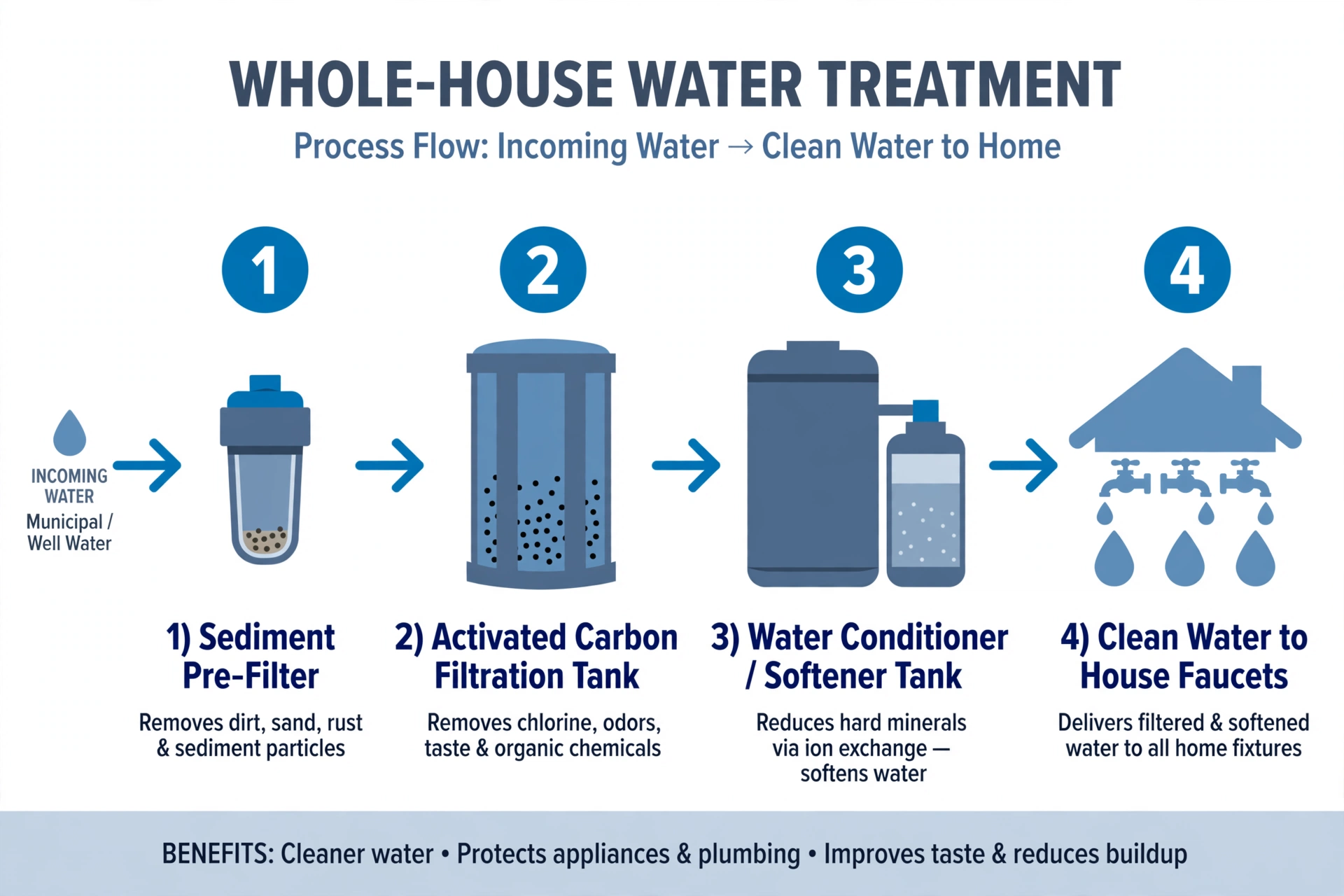 Diagram showing the order of whole-house filtration stages